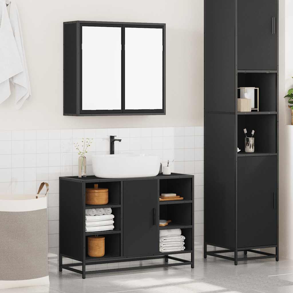 Set Mobili da Bagno 2 pz Nero in Legno Multistrato 3300910