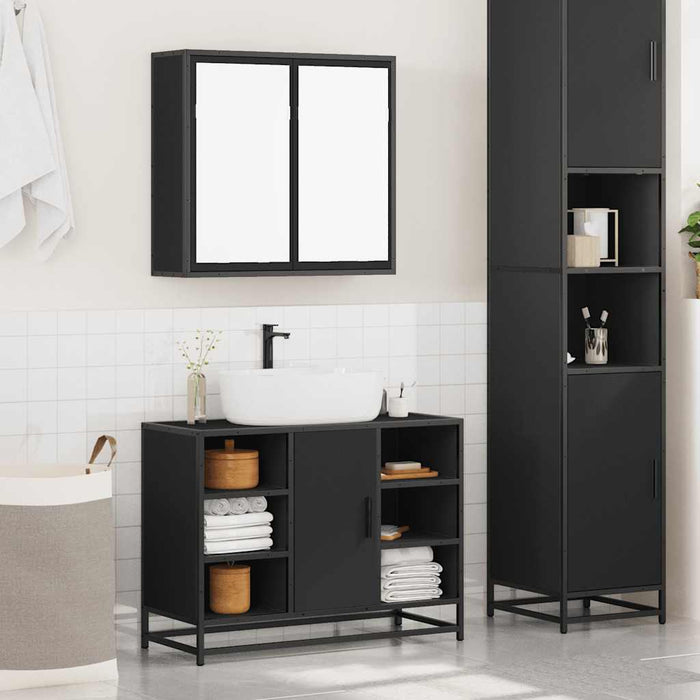 Set Mobili da Bagno 2 pz Nero in Legno Multistrato 3300910