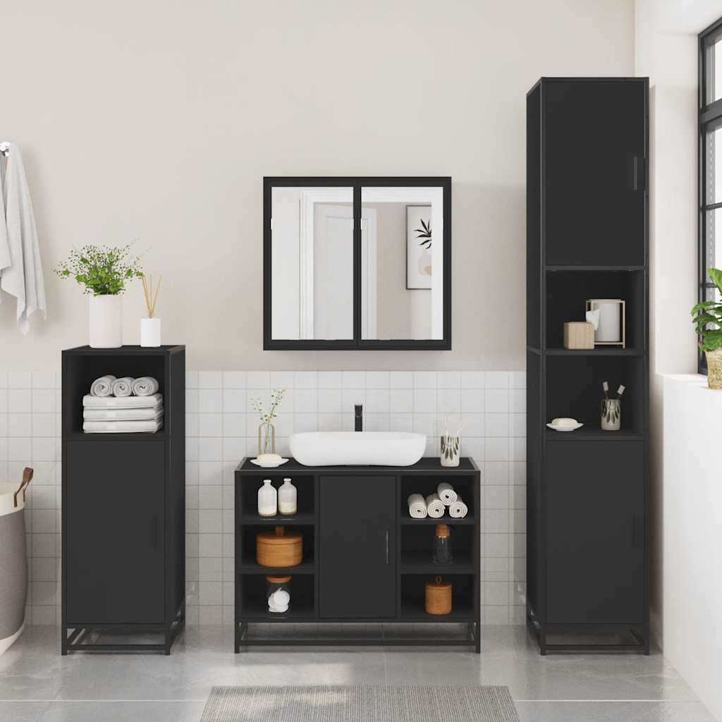 Set Mobili da Bagno 2 pz Nero in Legno Multistrato 3300910