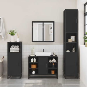 Set Mobili da Bagno 2 pz Nero in Legno Multistrato 3300910