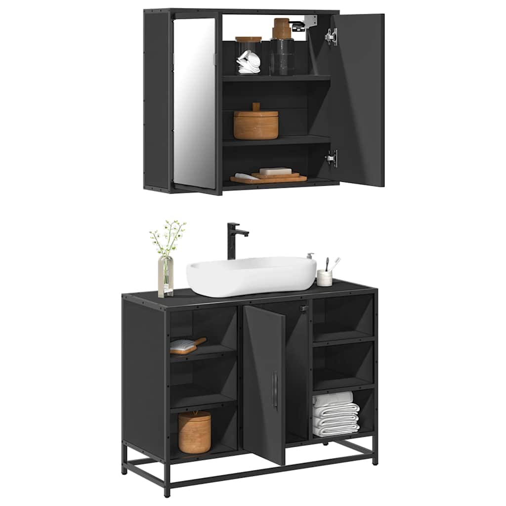 Set Mobili da Bagno 2 pz Nero in Legno Multistrato 3300910
