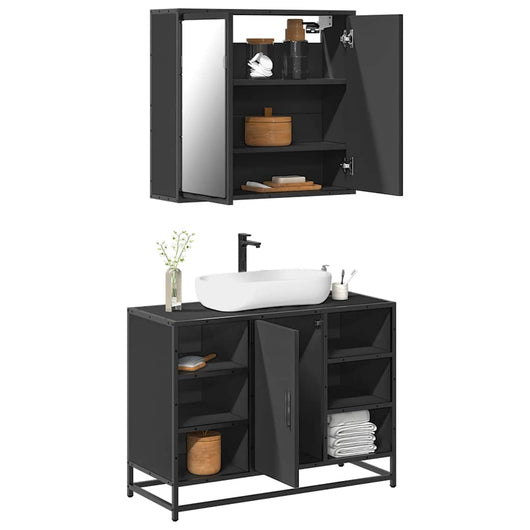 Set Mobili da Bagno 2 pz Nero in Legno Multistrato 3300910
