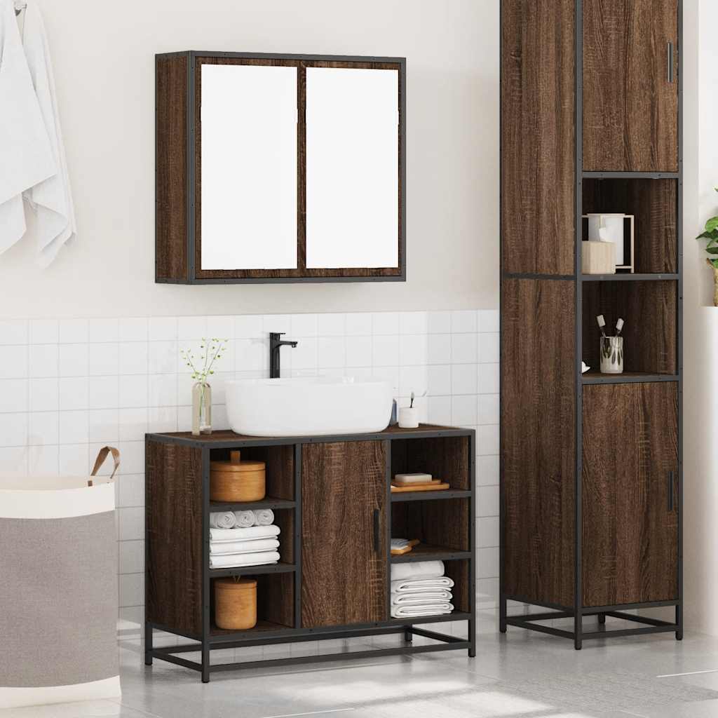 Set Mobili da Bagno 2 pz Rovere Marrone in Legno Multistrato 3300914