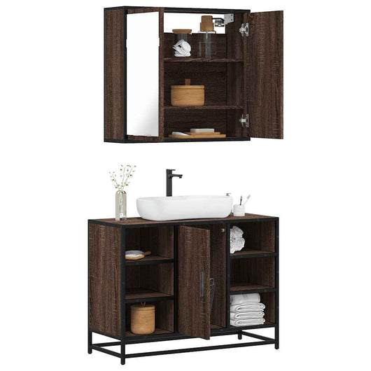 Set Mobili da Bagno 2 pz Rovere Marrone in Legno Multistrato 3300914
