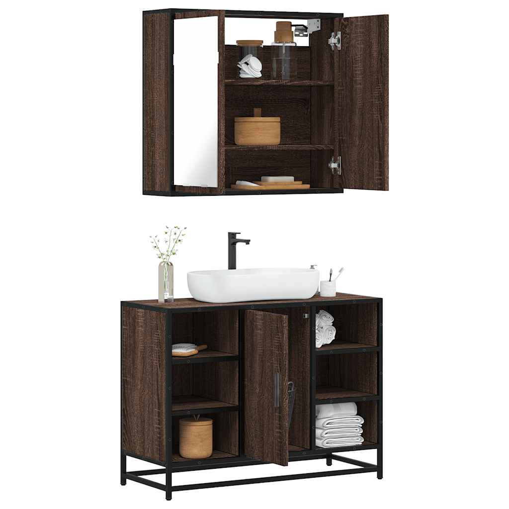 vidaXL Set Mobili da Bagno 2 pz Rovere Marrone in Legno Multistrato