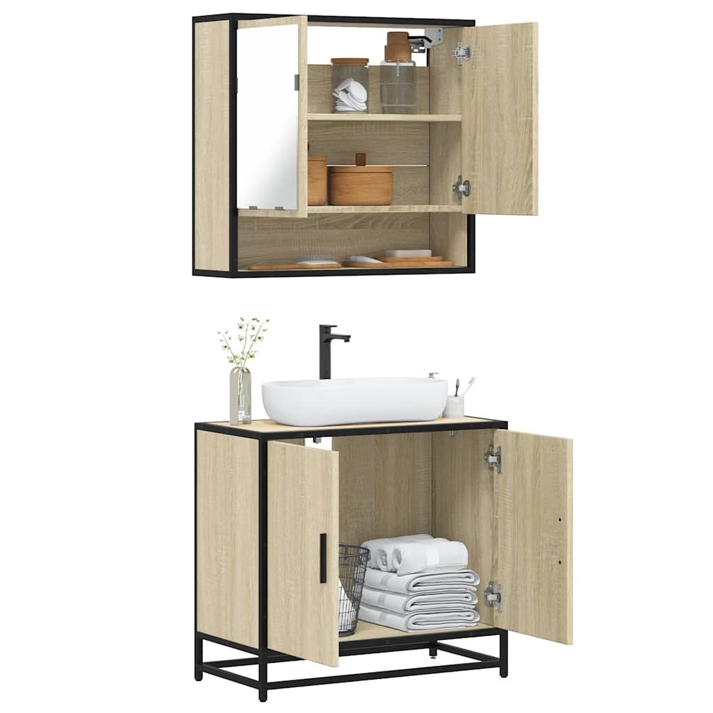 vidaXL Set Mobili da Bagno 2 pz Rovere Sonoma in Legno Multistrato