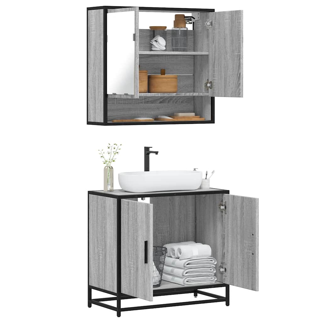 Set Mobili da Bagno 2 pz Grigio Sonoma in Legno Multistrato 3300918