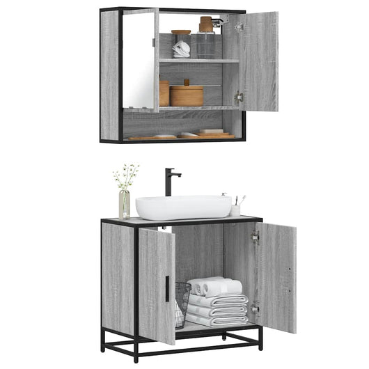 Set Mobili da Bagno 2 pz Grigio Sonoma in Legno Multistrato