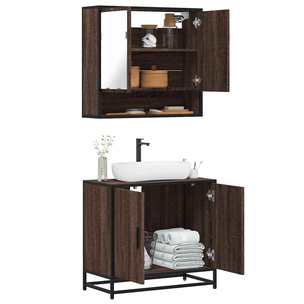 Set Mobili da Bagno 2 pz Rovere Marrone in Legno Multistrato 3300919