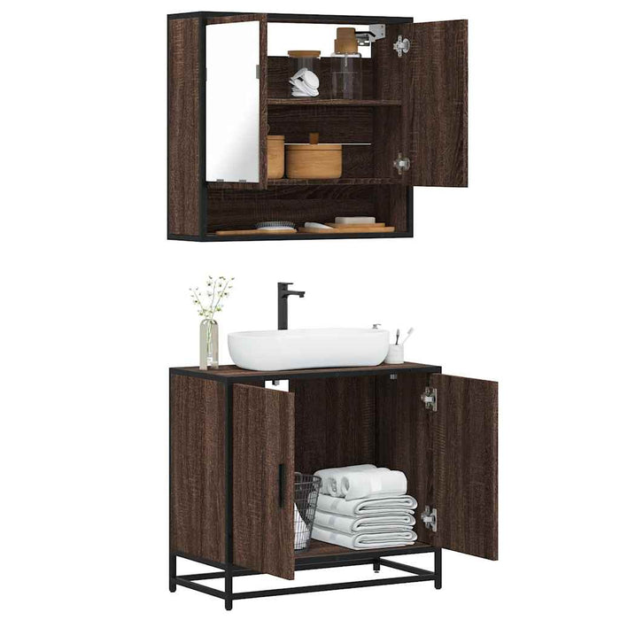 Set Mobili da Bagno 2 pz Rovere Marrone in Legno Multistrato 3300919