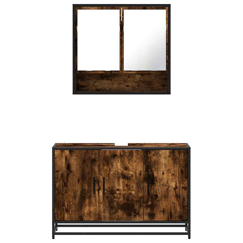Set Mobili da Bagno 2 pz Rovere Fumo in Legno Multistrato 3300922