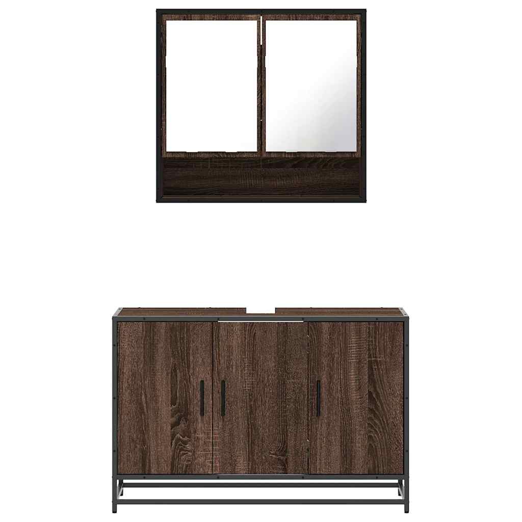 Set Mobili da Bagno 2 pz Rovere Marrone in Legno Multistrato
