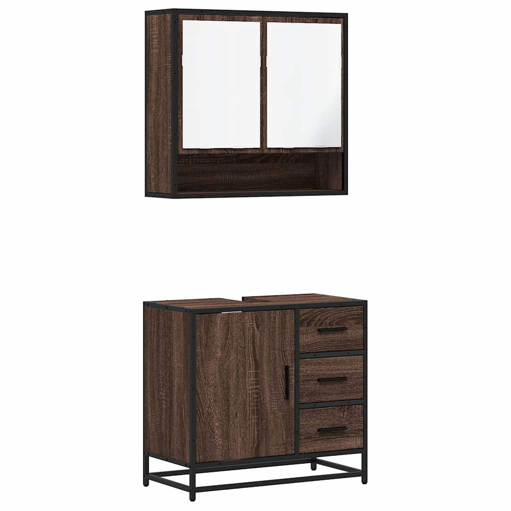 Set Mobili da Bagno 2 pz Rovere Marrone in Legno Multistrato