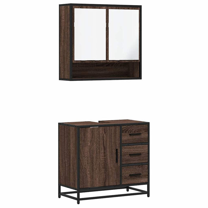Set Mobili da Bagno 2 pz Rovere Marrone in Legno Multistrato