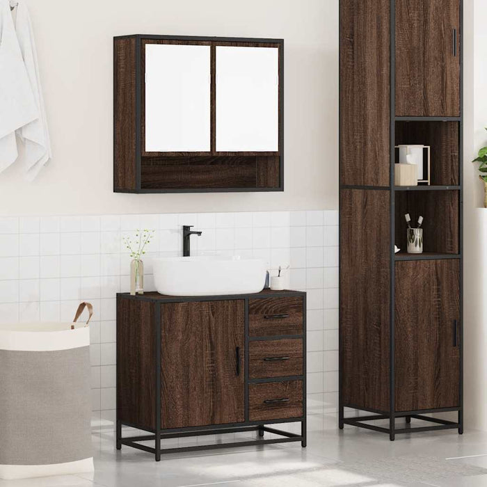Set Mobili da Bagno 2 pz Rovere Marrone in Legno Multistrato 3300929