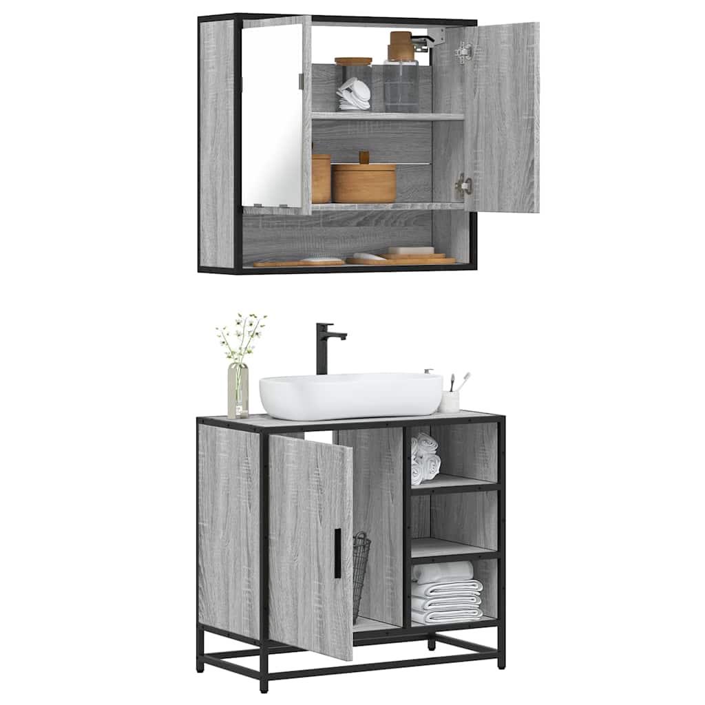 Set Mobili da Bagno 2 pz Grigio Sonoma in Legno Multistrato 3300938