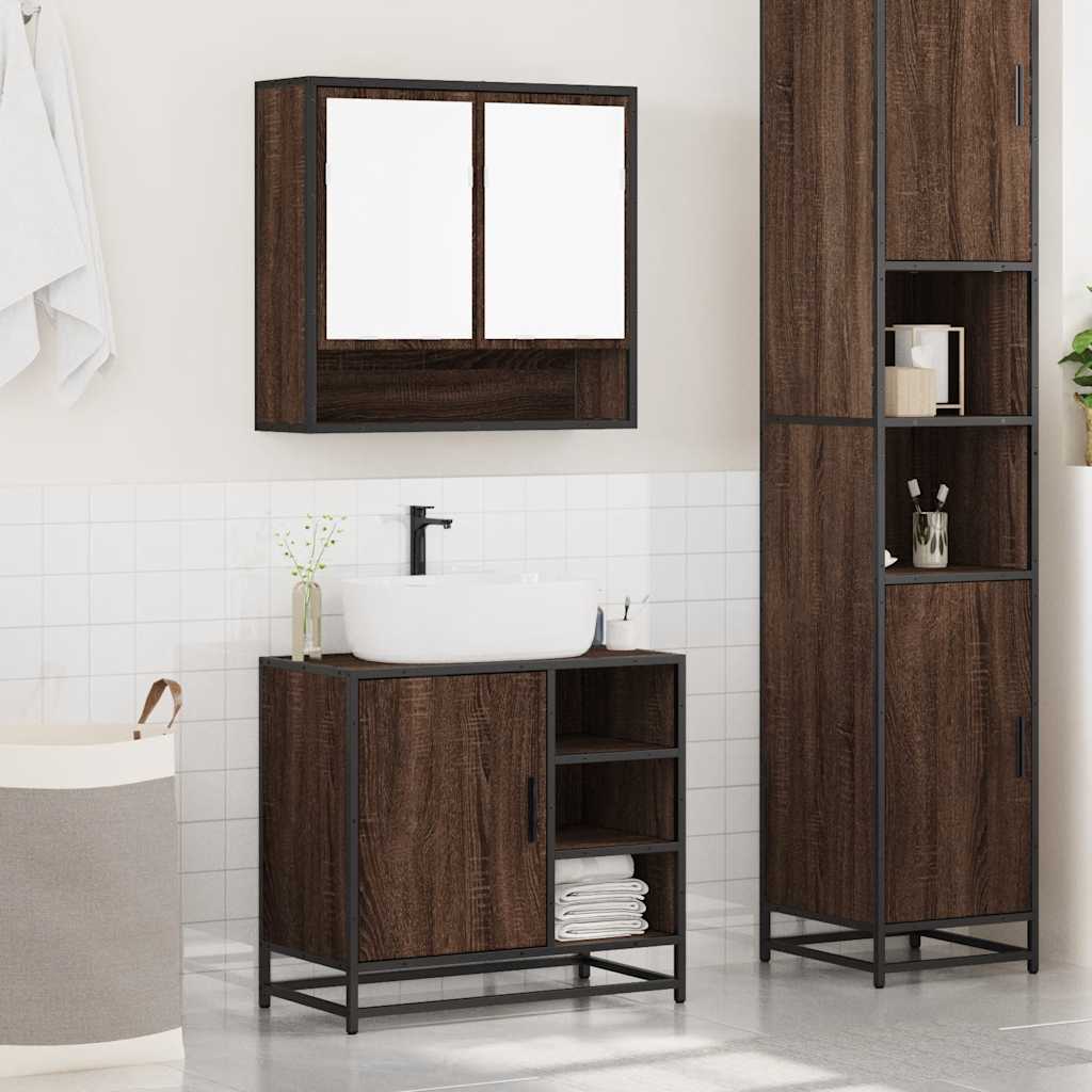 Set Mobili da Bagno 2 pz Rovere Marrone in Legno Multistrato 3300939