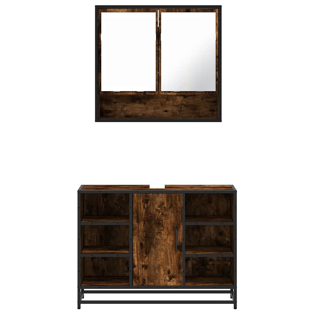 vidaXL Set Mobili da Bagno 2 pz Rovere Fumo in Legno Multistrato