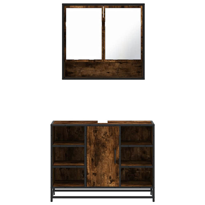 vidaXL Set Mobili da Bagno 2 pz Rovere Fumo in Legno Multistrato