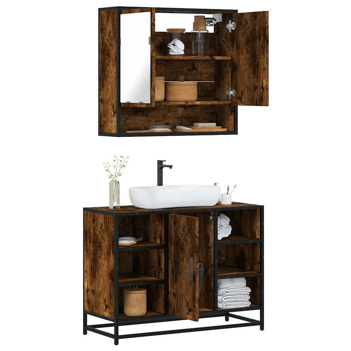 vidaXL Set Mobili da Bagno 2 pz Rovere Fumo in Legno Multistrato