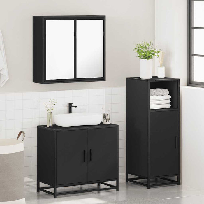 Set Mobili da Bagno 3 pz Nero in Legno Multistrato 3300945