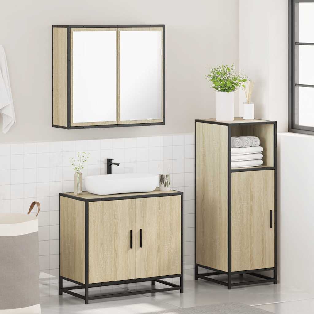 Set Mobili da Bagno 3 pz Rovere Sonoma in Legno Multistrato 3300946