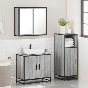 Set Mobili da Bagno 3 pz Grigio Sonoma in Legno Multistrato 3300948