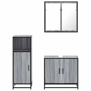 Set Mobili da Bagno 3 pz Grigio Sonoma in Legno Multistrato 3300948