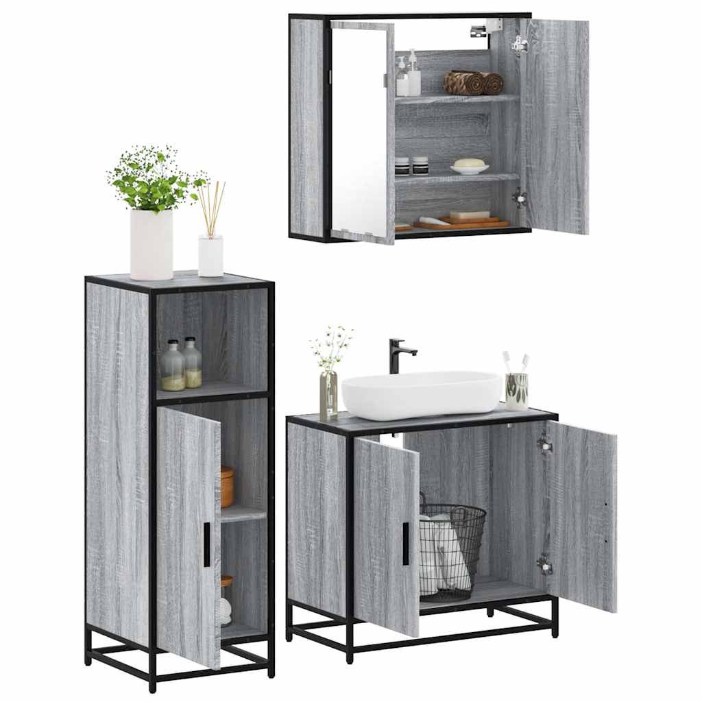 vidaXL Set Mobili da Bagno 3 pz Grigio Sonoma in Legno Multistrato