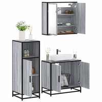 vidaXL Set Mobili da Bagno 3 pz Grigio Sonoma in Legno Multistrato