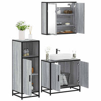 Set Mobili da Bagno 3 pz Grigio Sonoma in Legno Multistrato 3300948