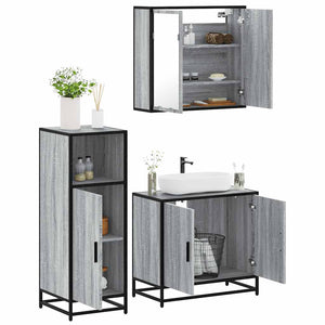 Set Mobili da Bagno 3 pz Grigio Sonoma in Legno Multistrato 3300948