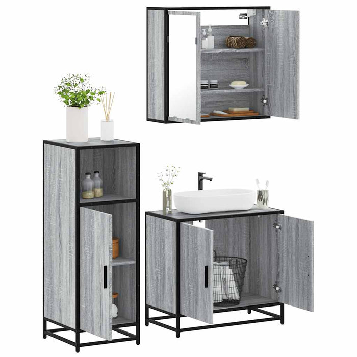 Set Mobili da Bagno 3 pz Grigio Sonoma in Legno Multistrato 3300948