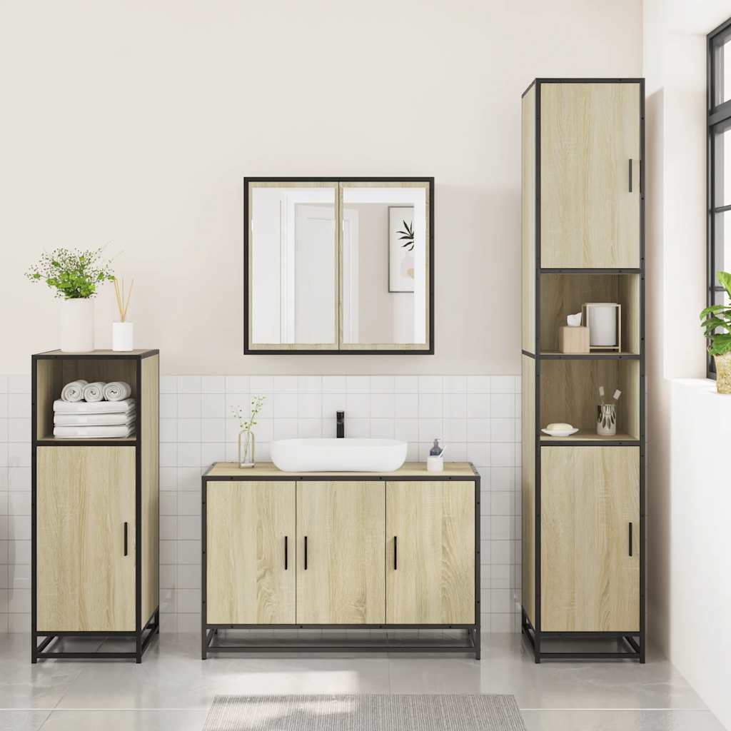 Set Mobili da Bagno 3 pz Rovere Sonoma in Legno Multistrato 3300951