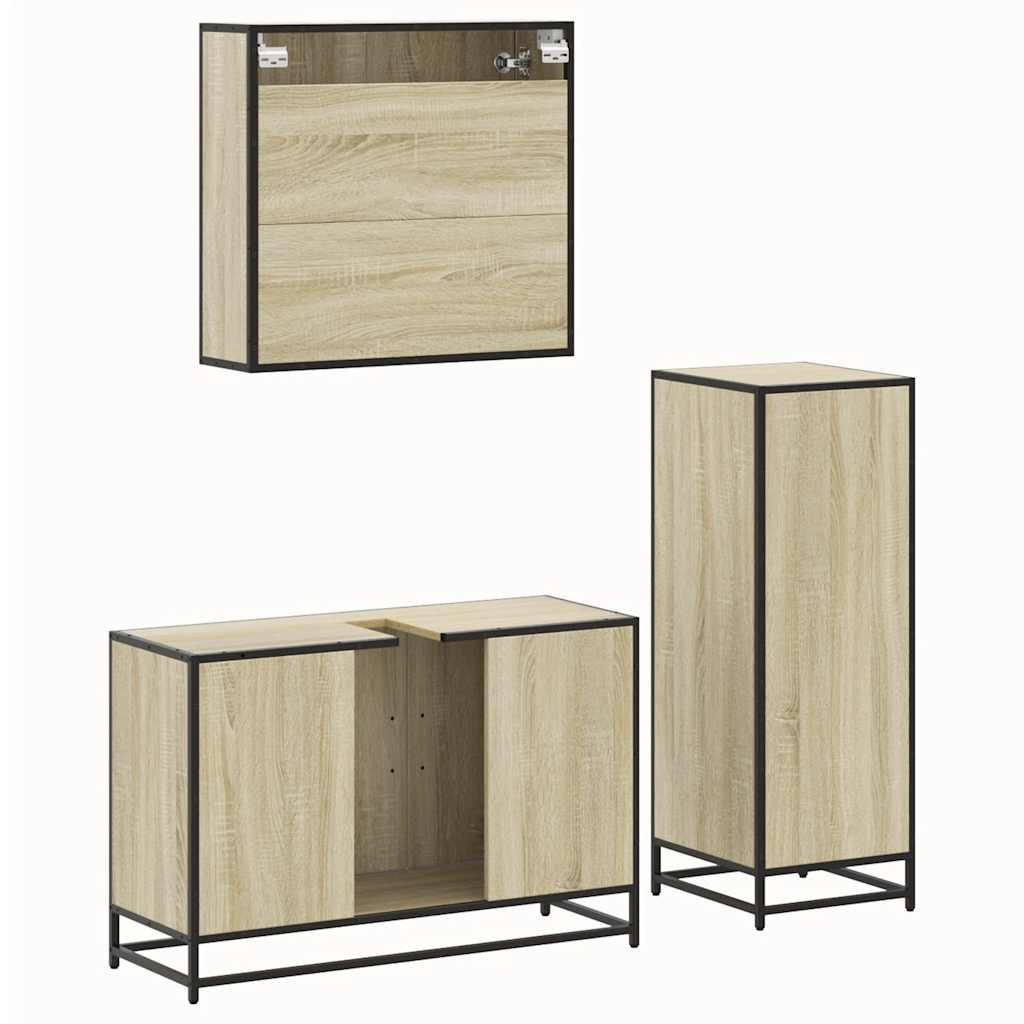 Set Mobili da Bagno 3 pz Rovere Sonoma in Legno Multistrato 3300951