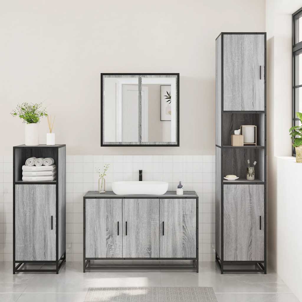Set Mobili da Bagno 3 pz Grigio Sonoma in Legno Multistrato 3300953