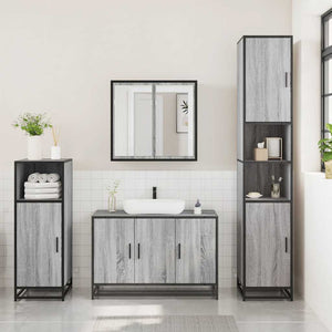 Set Mobili da Bagno 3 pz Grigio Sonoma in Legno Multistrato 3300953