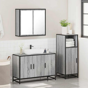 Set Mobili da Bagno 3 pz Grigio Sonoma in Legno Multistrato 3300953