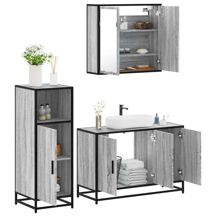 Set Mobili da Bagno 3 pz Grigio Sonoma in Legno Multistrato 3300953