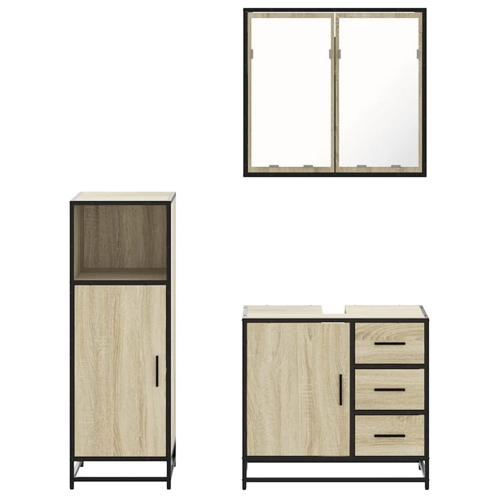 vidaXL Set Mobili da Bagno 3 pz Rovere Sonoma in Legno Multistrato