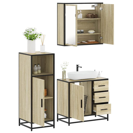 vidaXL Set Mobili da Bagno 3 pz Rovere Sonoma in Legno Multistrato