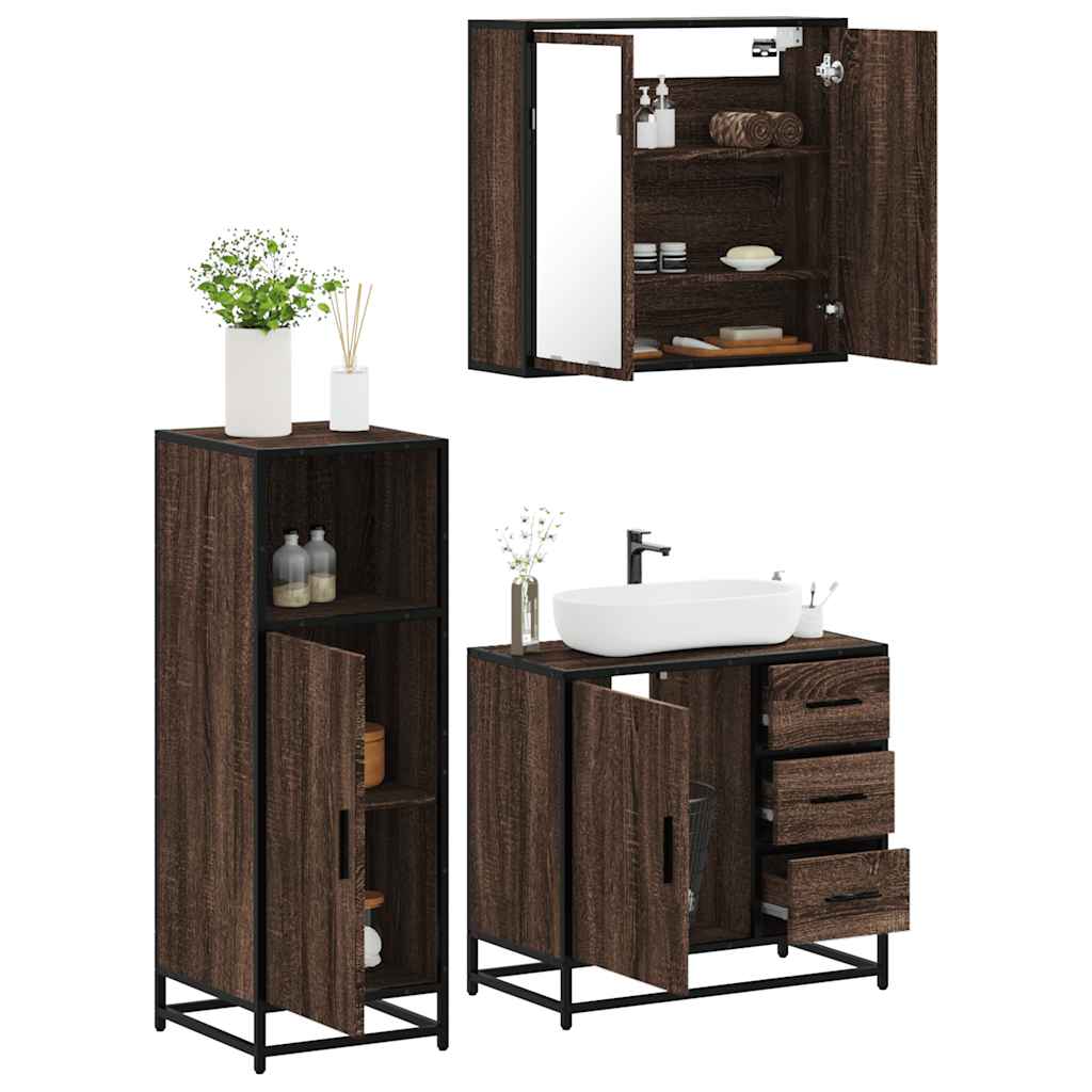 Set Mobili da Bagno 3 pz Rovere Marrone in Legno Multistrato 3300959