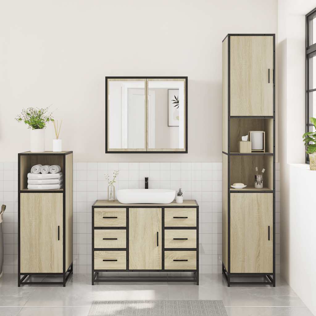 vidaXL Set Mobili da Bagno 3 pz Rovere Sonoma in Legno Multistrato