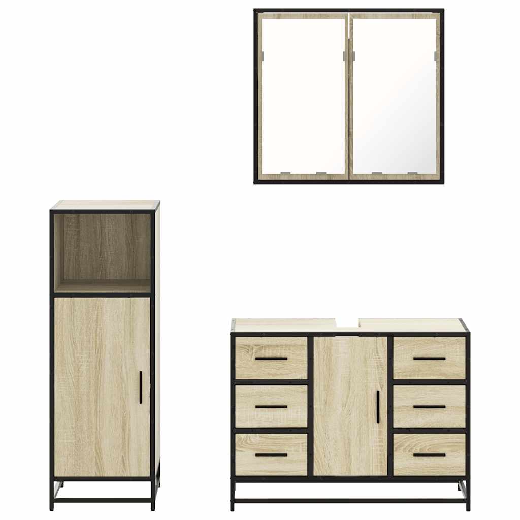 vidaXL Set Mobili da Bagno 3 pz Rovere Sonoma in Legno Multistrato