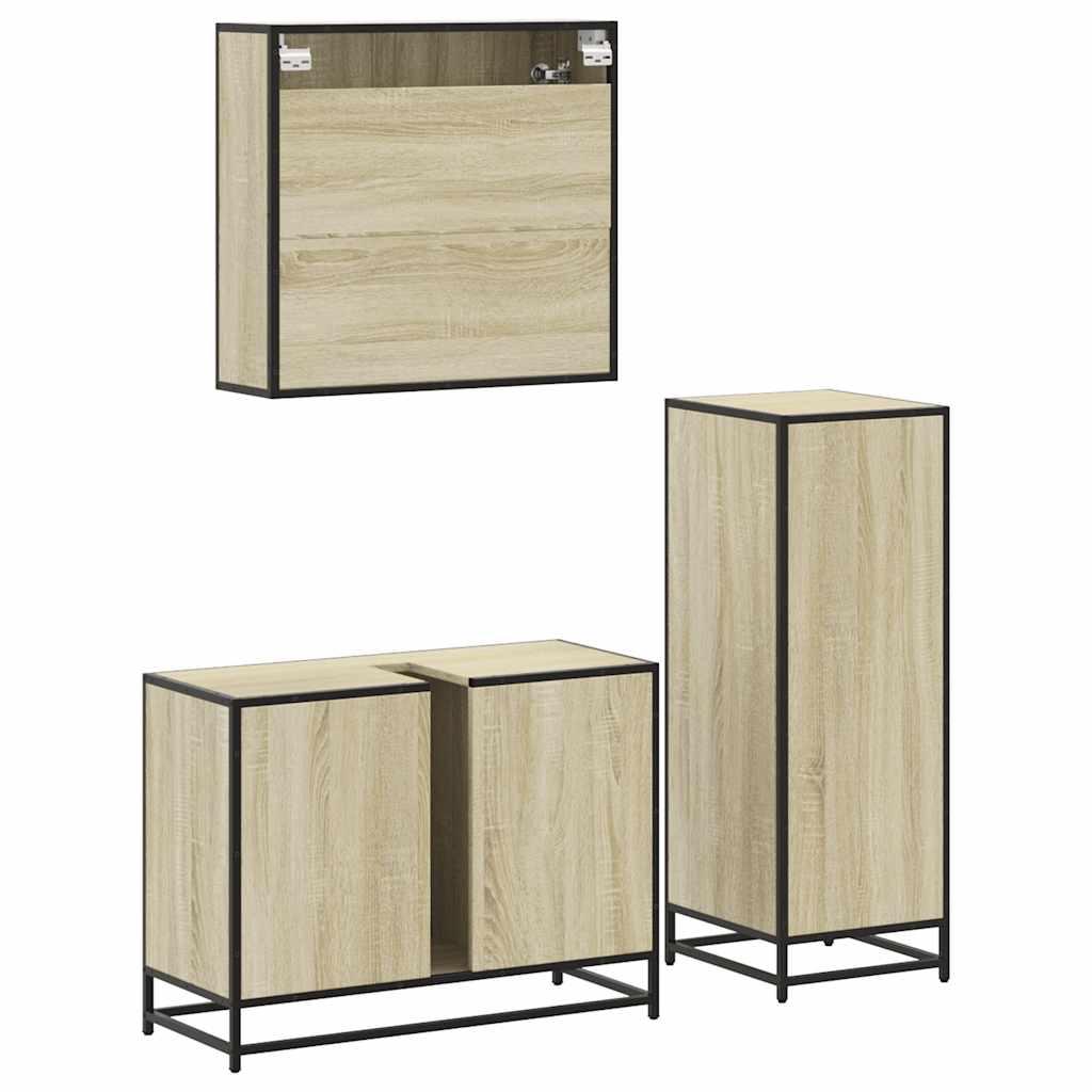 vidaXL Set Mobili da Bagno 3 pz Rovere Sonoma in Legno Multistrato