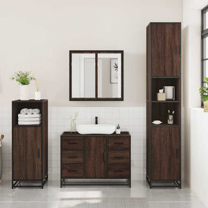Set Mobili da Bagno 3 pz Rovere Marrone in Legno Multistrato