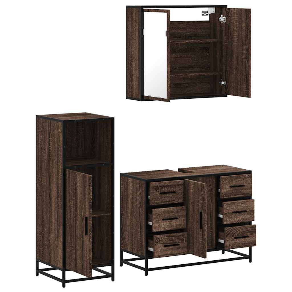 Set Mobili da Bagno 3 pz Rovere Marrone in Legno Multistrato 3300964