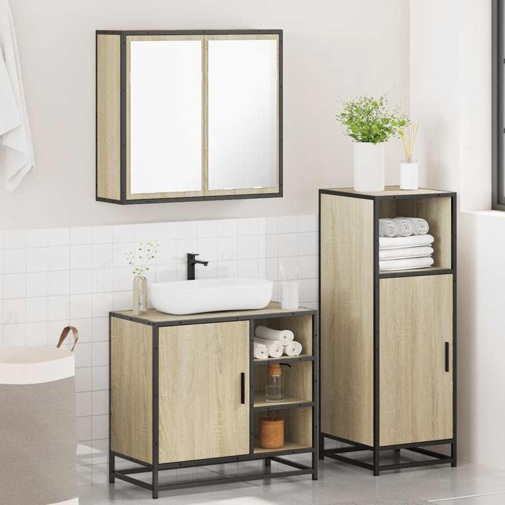 Set Mobili da Bagno 3 pz Rovere Sonoma in Legno Multistrato 3300966