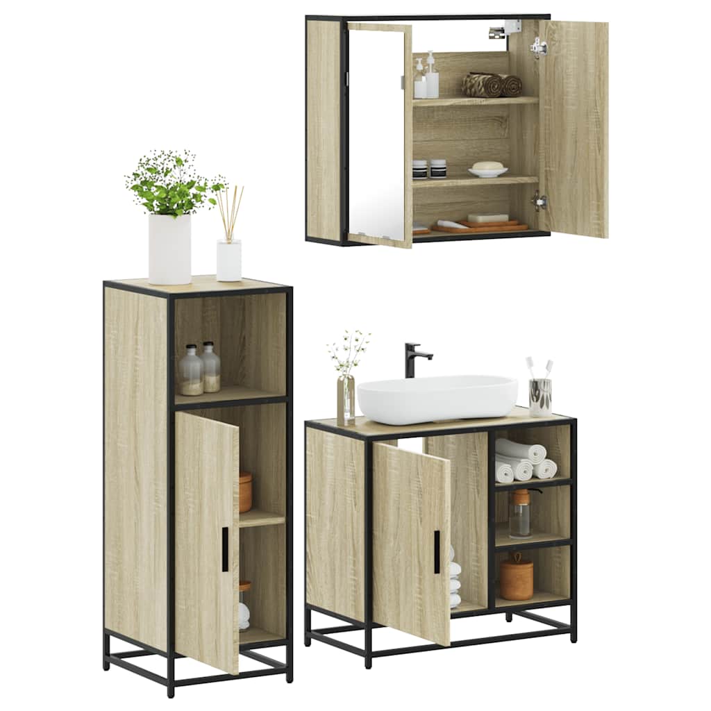 Set Mobili da Bagno 3 pz Rovere Sonoma in Legno Multistrato 3300966