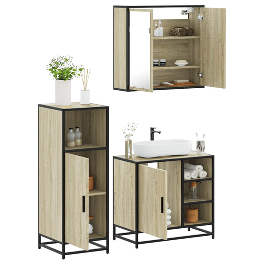 Set Mobili da Bagno 3 pz Rovere Sonoma in Legno Multistrato 3300966